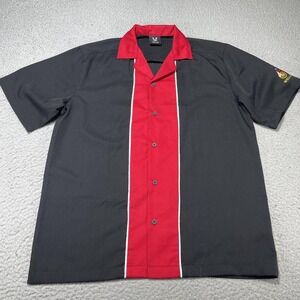 Hilton Shirt Mens Medium Black Red Colorblock Bowling Button Front Wells Fargo